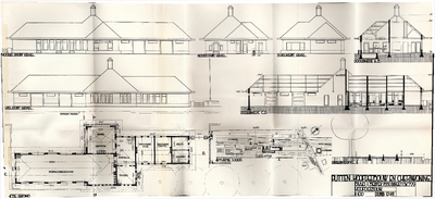 886114 Aanzichten, doorsneden, plattegrond, situatie en dwarsprofiel van het te bouwen nieuwe hoofdgebouw van het ...
